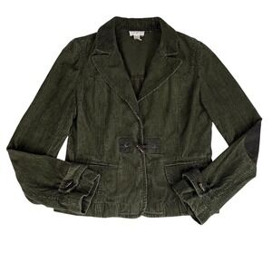 Ann Taylor LOFT Corduroy Blazer Jacket Green Elbow‎ Patches Women Size 6